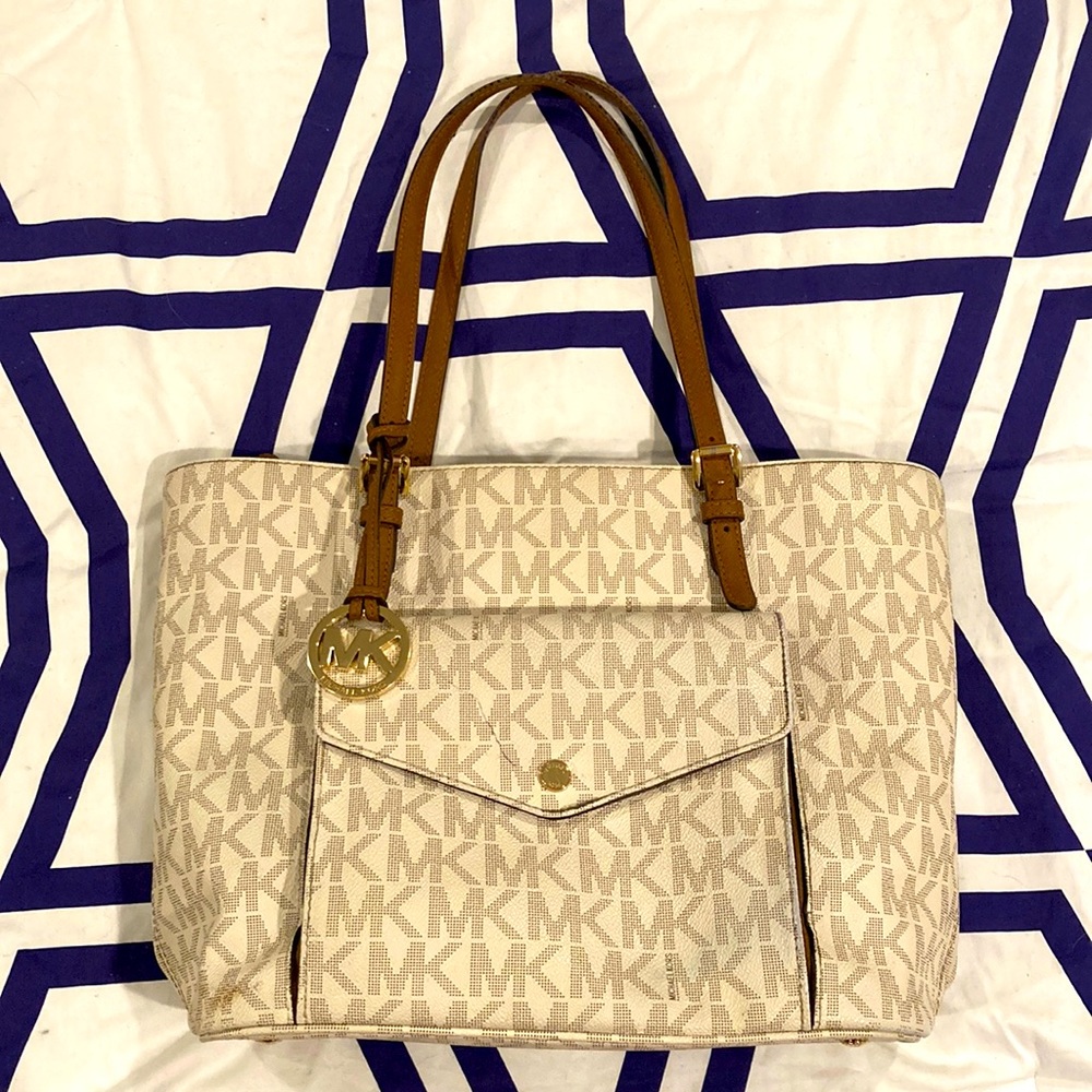 Michael Kors Bag - Michael Kors Tan Leather Logo Shoulder Bag